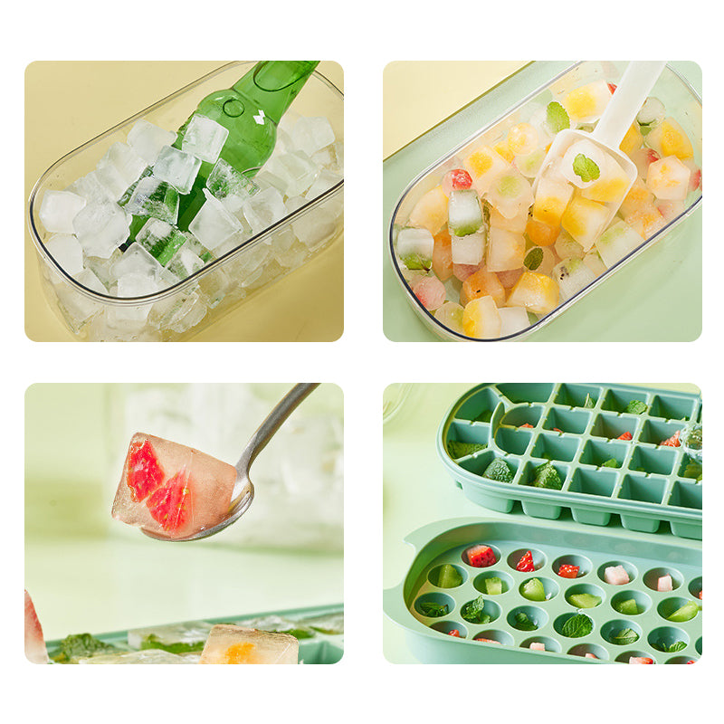 Cavira 2-in-1 silicone ice cube maker and storage box with large capacity, food-grade tray for home kitchen use