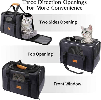 Cat Carrier, Portable Pet Carrier Bag for Cats and Small Dogs, Foldable Soft Sided Cat Transport Carrier, Airline Approved Pet Travel Carrier with Shoulder Strap, Removable Mat and Pet Bowl - GG store