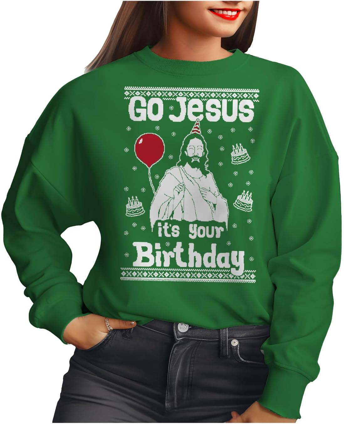 Funny "Go Jesus" Ugly Christmas Sweatshirt for Women and Teen Girls - Holiday Cheer and Comfort!