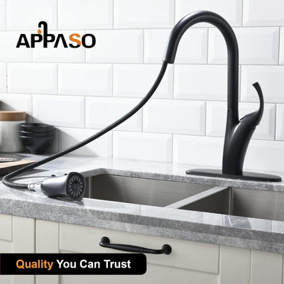 Sleek Matte Black Kitchen Faucet with Pull Down Sprayer and Soap Dispenser - One Handle High Arc Design