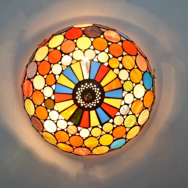 Tiffany Style Stained Glass Ceiling Light – Vintage Flush Mount Hallway & Entryway Fixture