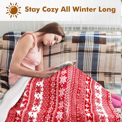 Christmas Sherpa Throw Blanket - 50" X 60" Super Soft Fluffy Snowflake Pattern in Red for Bed, Couch, and Holidays - GG store