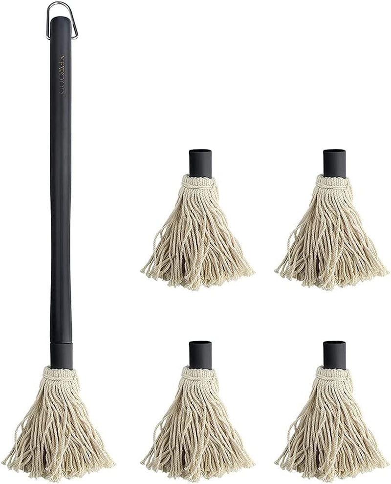 Premium 18-Inch BBQ Basting Mop with Long Wooden Handle & 4 Replacement Heads for Perfect Grilling and Smoking