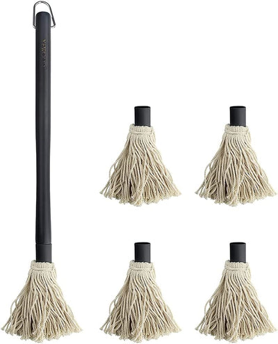 Premium 18-Inch BBQ Basting Mop with Long Wooden Handle & 4 Replacement Heads for Perfect Grilling and Smoking