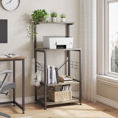 Versatile Kitchen Bakers Rack with Wheels - Microwave Stand & Utility Storage Shelf with 10 Hooks and Adjustable Feet