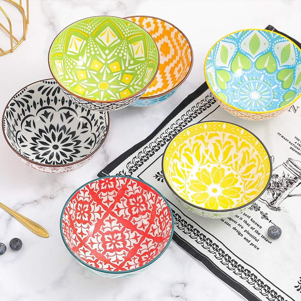 Vibrant Set of 6 Porcelain Dessert & Cereal Bowls - Perfect for Ice Cream, Soup, Snacks & More - Microwave & Dishwasher Safe!