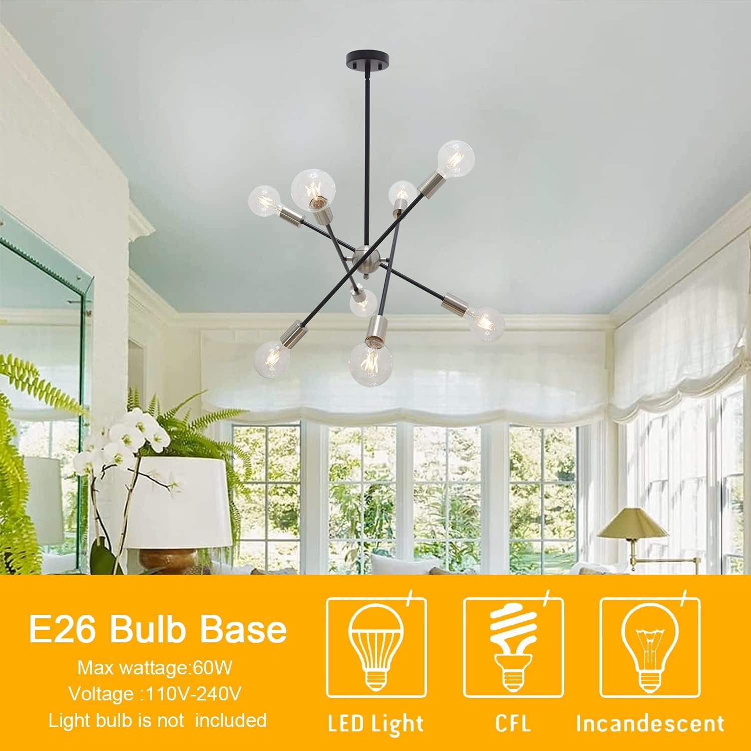 Mid-Century Modern Sputnik Chandelier 8-Light – Adjustable Industrial Ceiling Light Fixture