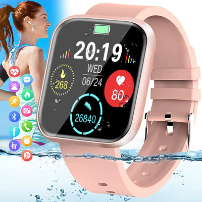 Smartwatch – Fitness & Activity Tracker, Heart Rate & BP Monitor, IP67 Waterproof (Pink) - GG store