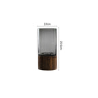 Rustic wooden glass vase with smoke grey finish by Cavira, Nordic home decor flower vase for living room or dining table.