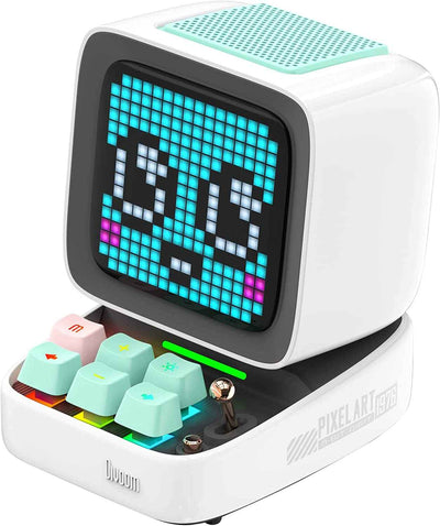 Ditoo Bluetooth Pixel Art Speaker - Portable Gaming Bluetooth Speaker with App Controlled 16X16 LED Front Panel and Smart Alarm (White) - GG store