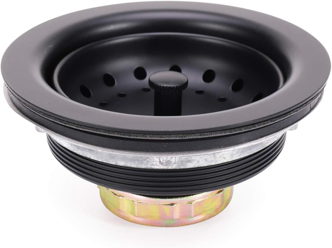 Stylish 3-1/2 Inch Black Stainless Steel Kitchen Sink Basket Strainer with Durable Rustproof Drain Assembly