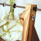 Cavira high borosilicate glass ball vase with retro wooden rack, suitable for hydroponic planters and vintage home décor.