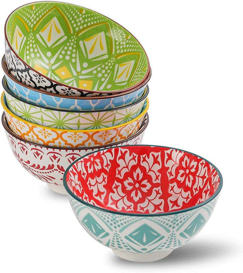 Vibrant Set of 6 Porcelain Dessert & Cereal Bowls - Perfect for Ice Cream, Soup, Snacks & More - Microwave & Dishwasher Safe!