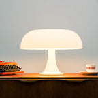 Danish Mushroom Table Lamp by eprolo with acrylic shade, USB port, orange and white colors, modern minimalist design for bedroom or desk.