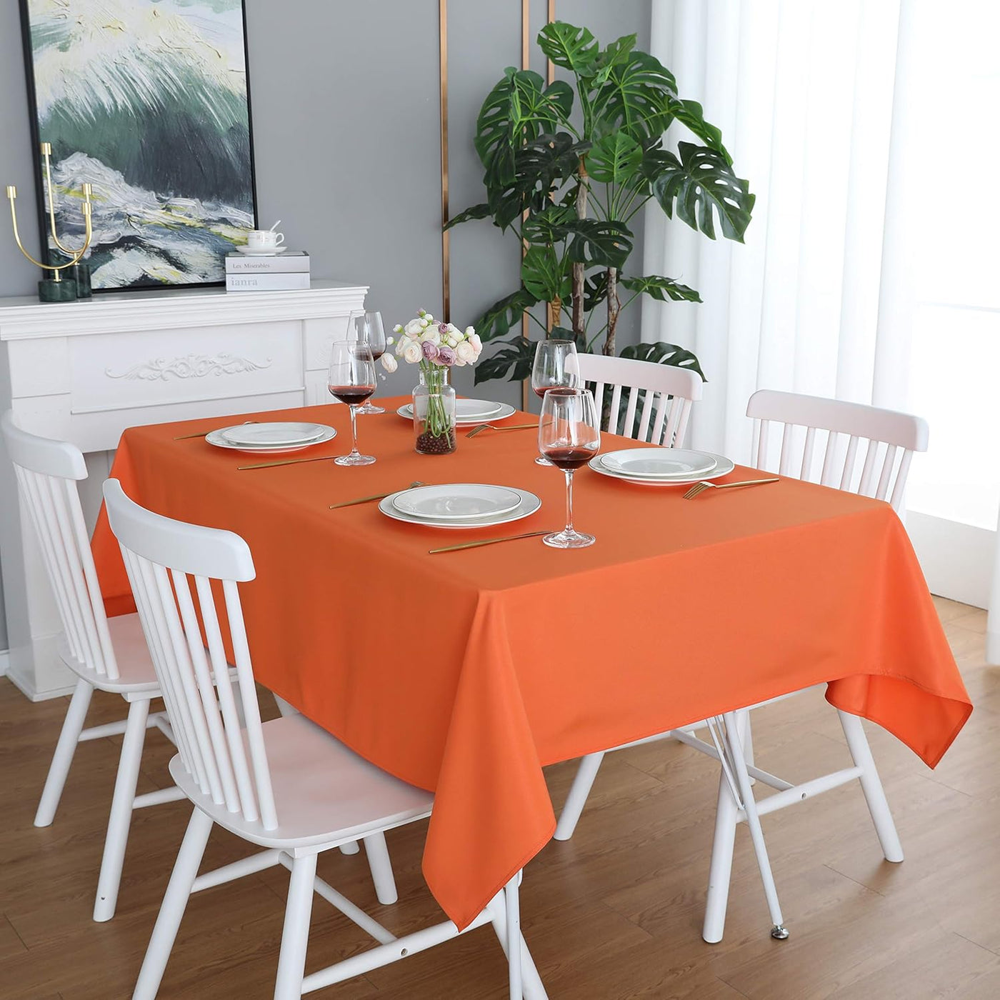 Heavy Duty Water-Resistant Orange Square Tablecloth - 60" x 60" Washable & Wrinkle-Free for Indoor/Outdoor Use