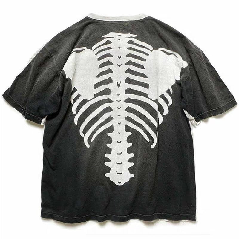 Lmyer Kapital Bones Super Fire Skeleton Loose Short Sleeve Rap The Same Size Over Size