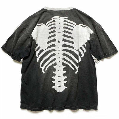 Lmyer Kapital Bones Super Fire Skeleton Loose Short Sleeve Rap The Same Size Over Size