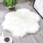 Nordic Plum Blossom plush rug by Cavira, 60cm diameter, 6cm deep polyester pile, soft white, grey, and yellow floor mat for bedroom or living room