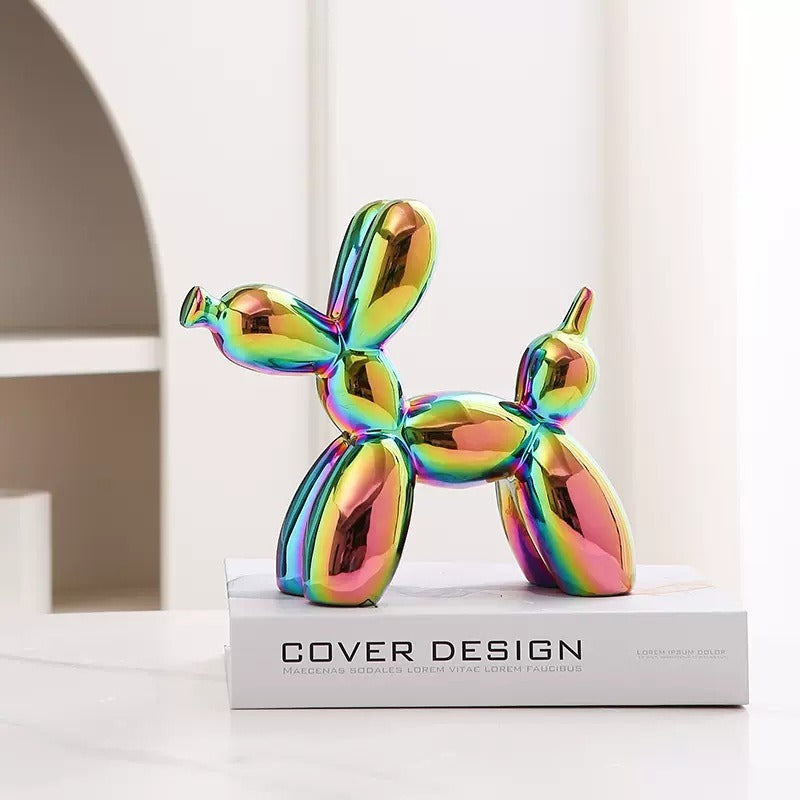 Ceramic balloon dog sculpture by Cavira, 20x18cm, modern minimalist home décor ornament in various colors, shelf or desk accent.