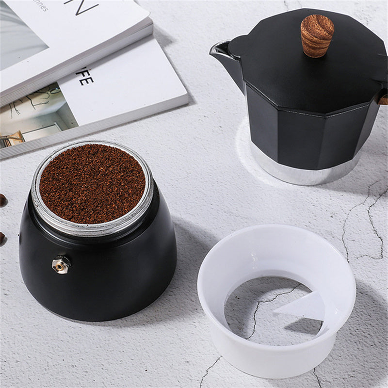 Cavira moka pot coffee dosing funnel and powder ring for 3- and 6-cup espresso, mess-free grounds dispenser, home barista tool