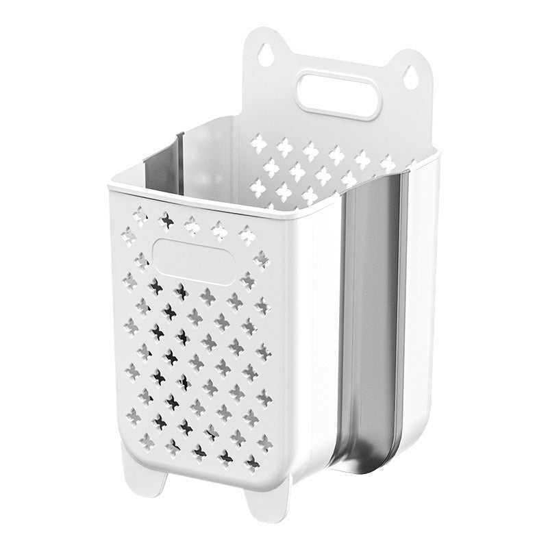 Cavira foldable wall hanging laundry basket made of plastic, minimalist design for bathroom, bedroom, or shower storage.