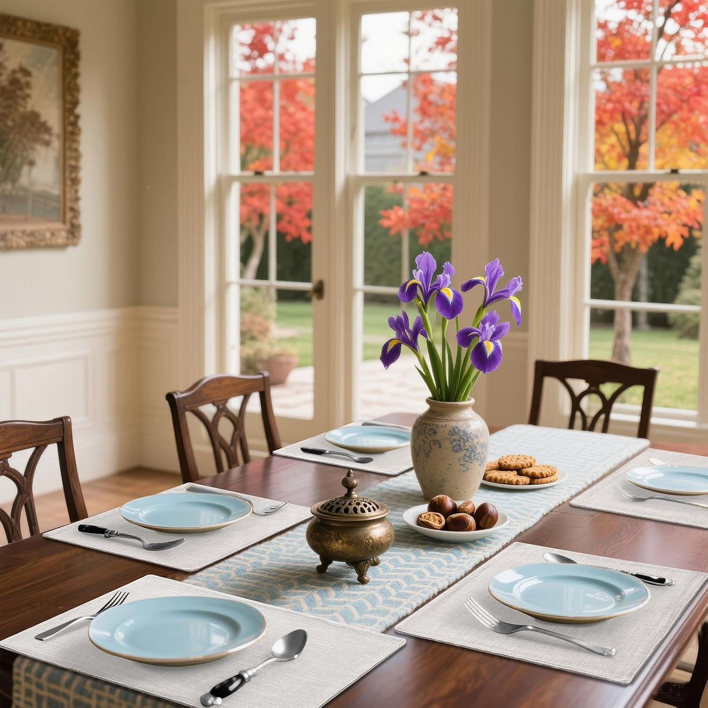 Elegant Beige Cotton Linen Blend Placemats - Set of 6, Heat Resistant & Washable, Perfect for Indoor & Outdoor Dining Decor, 13" x 19