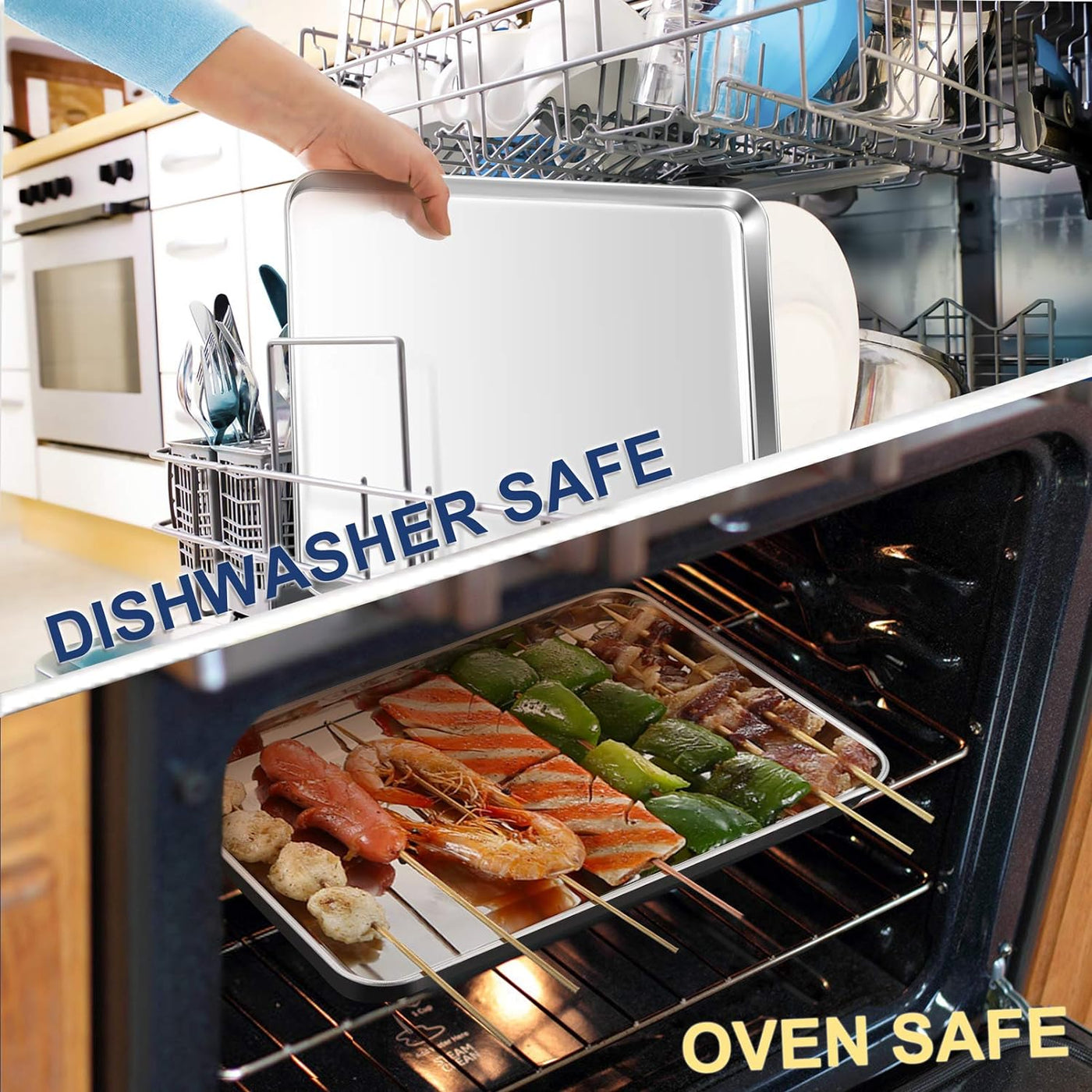 Premium 16 Inch Stainless Steel Baking Cookie Sheet Set - Heavy Duty Oven Pan Tray for Multi-Use, Dishwasher Safe, Shiny Finish - 2 Pieces