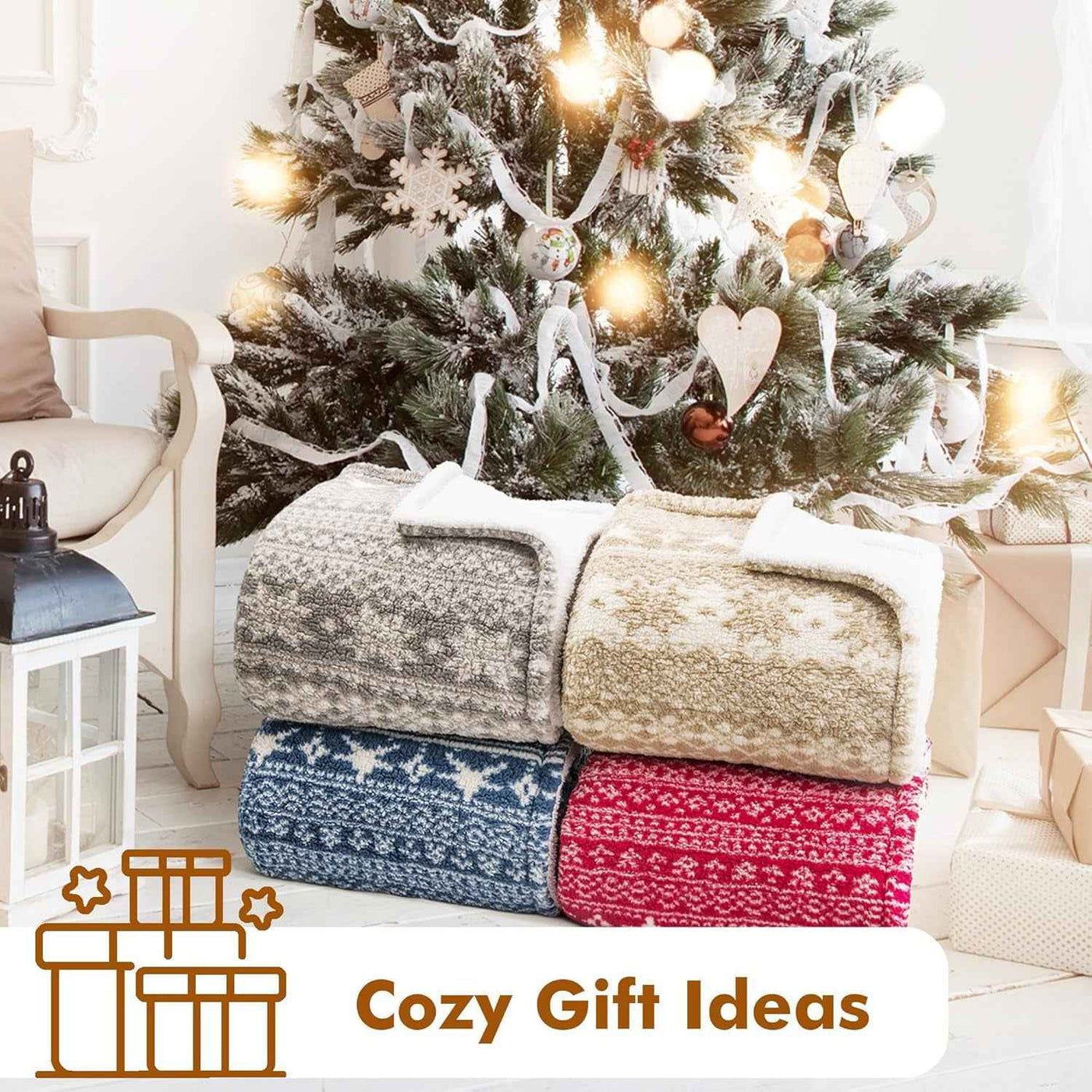 Christmas Sherpa Throw Blanket - 50" X 60" Super Soft Fluffy Snowflake Pattern in Red for Bed, Couch, and Holidays - GG store