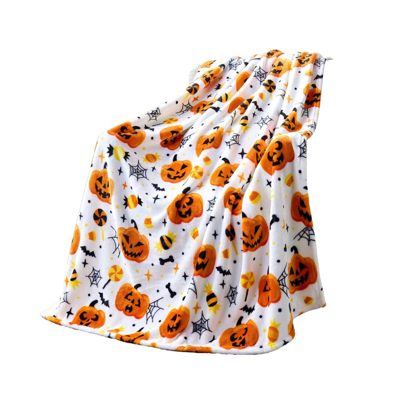 Halloween  - Soft Plush Pumpkin Blanket Warm Fall Throw for Sofa Bed Couch, 2Pcs