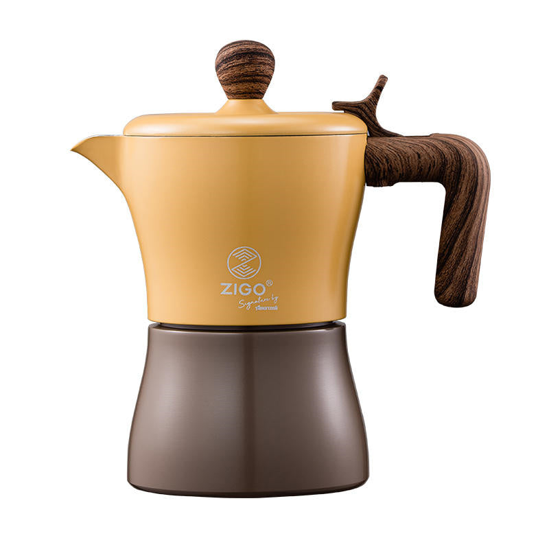 Cavira Moka Pot stovetop espresso maker in vibrant color, compatible with gas, electric, and induction cooktops, for rich Italian-style coffee.