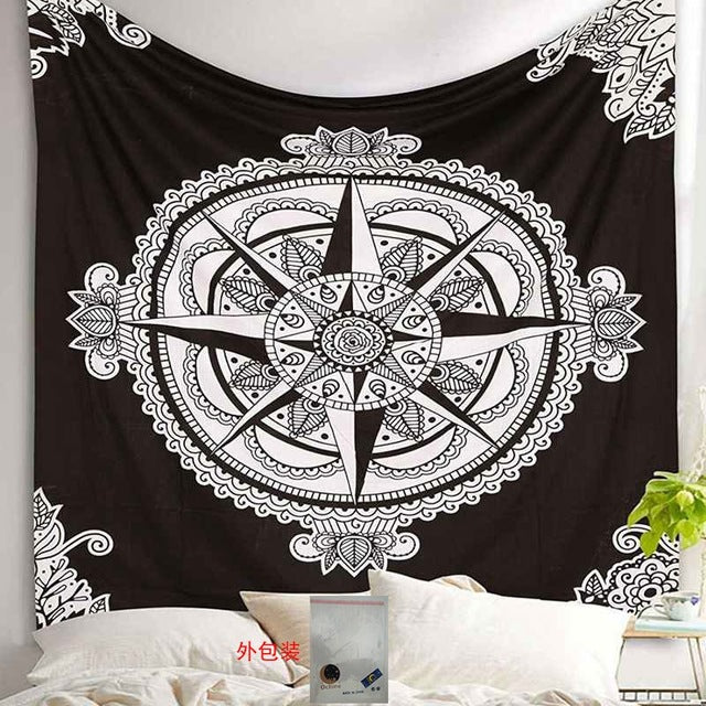 Colorful Mandala Boho tapestry wall hanging by Cavira, featuring psychedelic beach design, ideal for bedroom, living room, or outdoor decor.