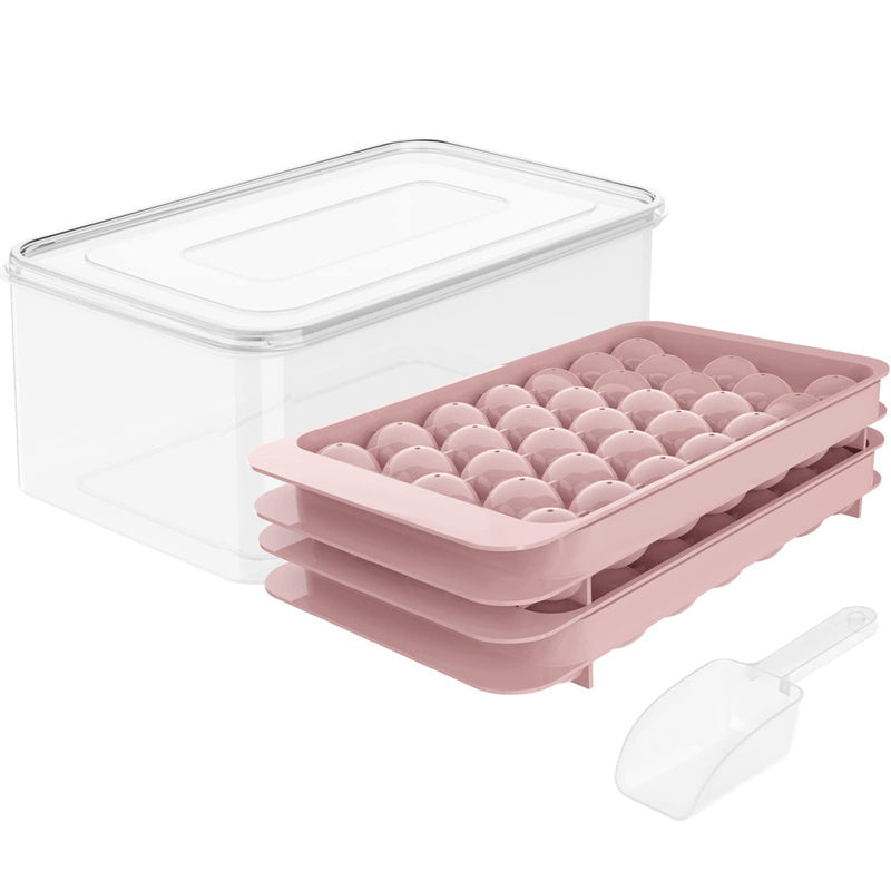 Cavira 33-grid round ice cube tray with lid, blue and pink, creating 33 round ice balls for cocktails, cold brew, and daily use
