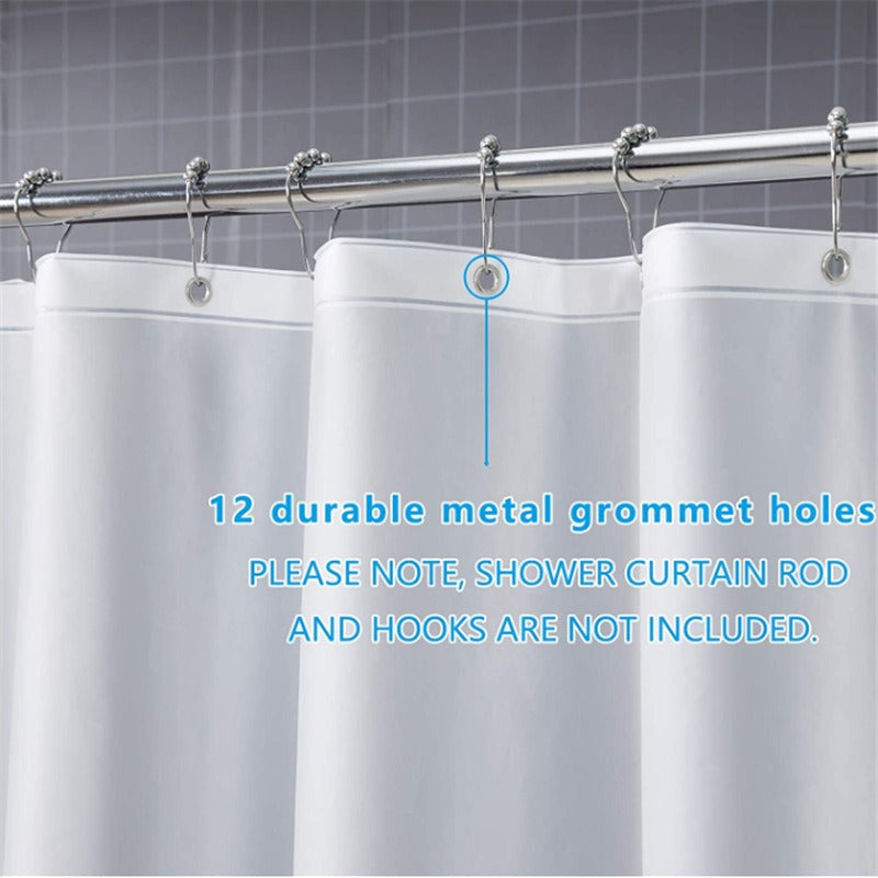 Frosted PEVA shower curtain with metal eyelets, 180x180cm, semi-transparent waterproof bathroom curtain with white frosted design and hooks