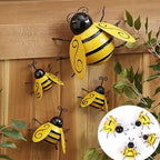 Set of four Cavira Iron Bee wall art sculptures, 3D metal animal wall hangings for home, garden, or rustic farmhouse decor.