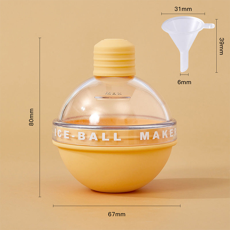Colorful silicone light bulb ice ball mold by Cavira, creates slow-melt round ice spheres for whiskey and cocktails.