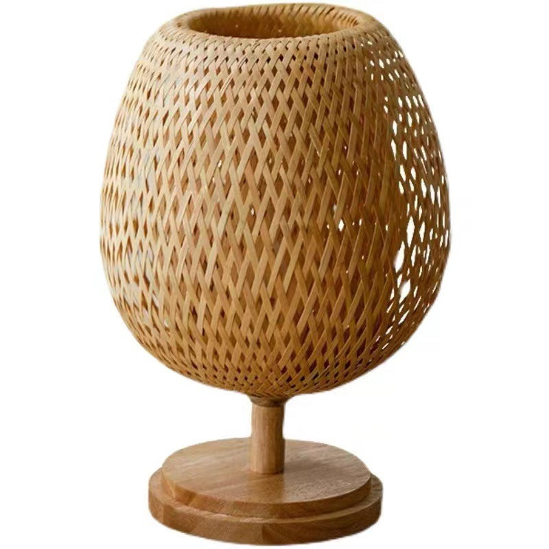 Bamboo Woven LED Desk Lamp | Japanese Zen & Southeast Asian Style | Warm, Tricolor & Dimmable with Remote | Bedroom, Living Room & Study Bedside Light | Cavira - Cavira