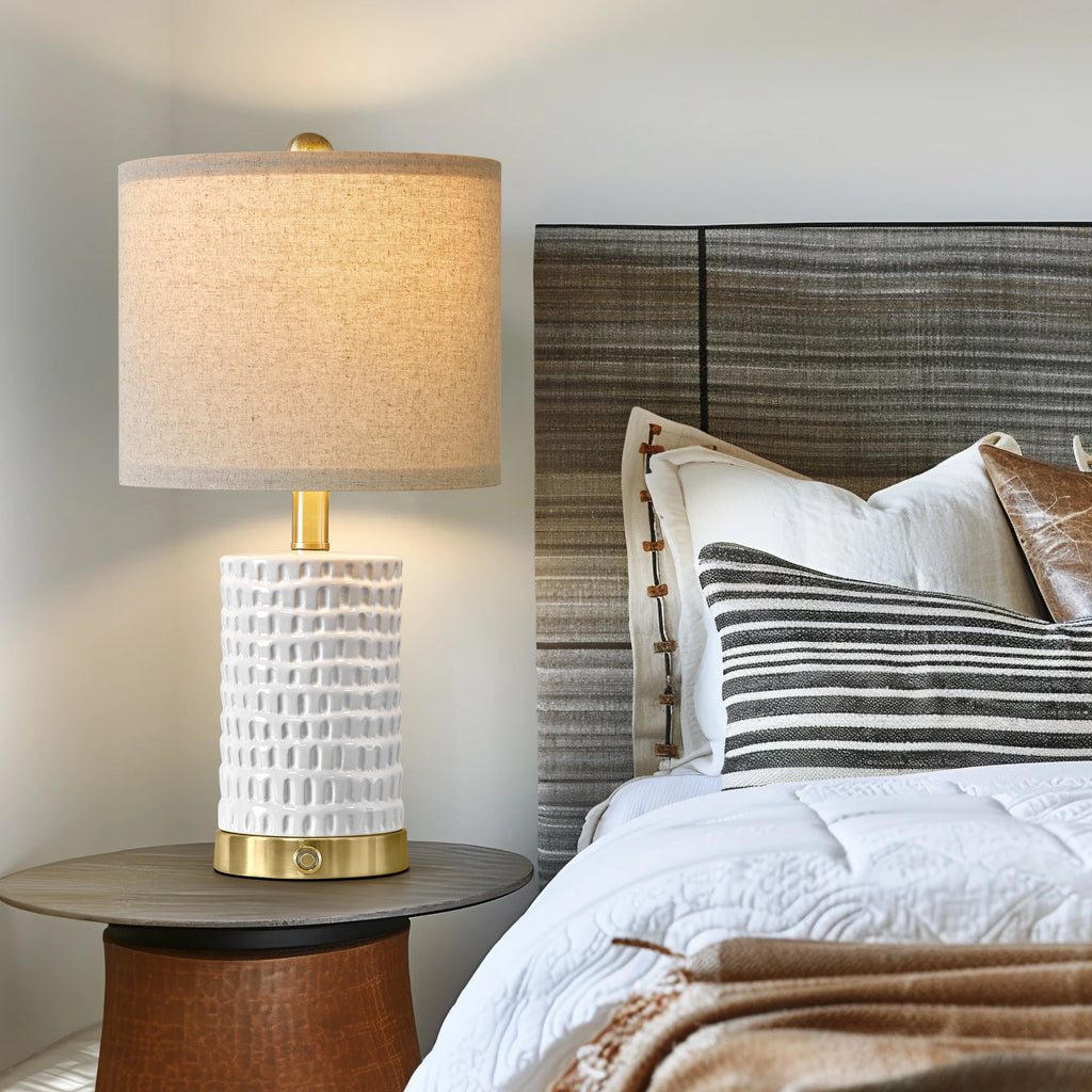 Set of 2 Dimmable Ceramic Table Lamps with USB Ports – Modern Farmhouse Bedside Nightstand Lighting