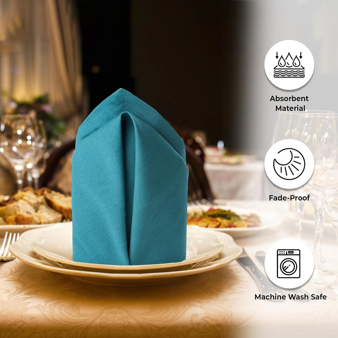 Premium Quality Oversized 20"x20" Turquoise Cloth Napkins - Set of 12, 100% Cotton, Perfect for Christmas & Everyday Dining