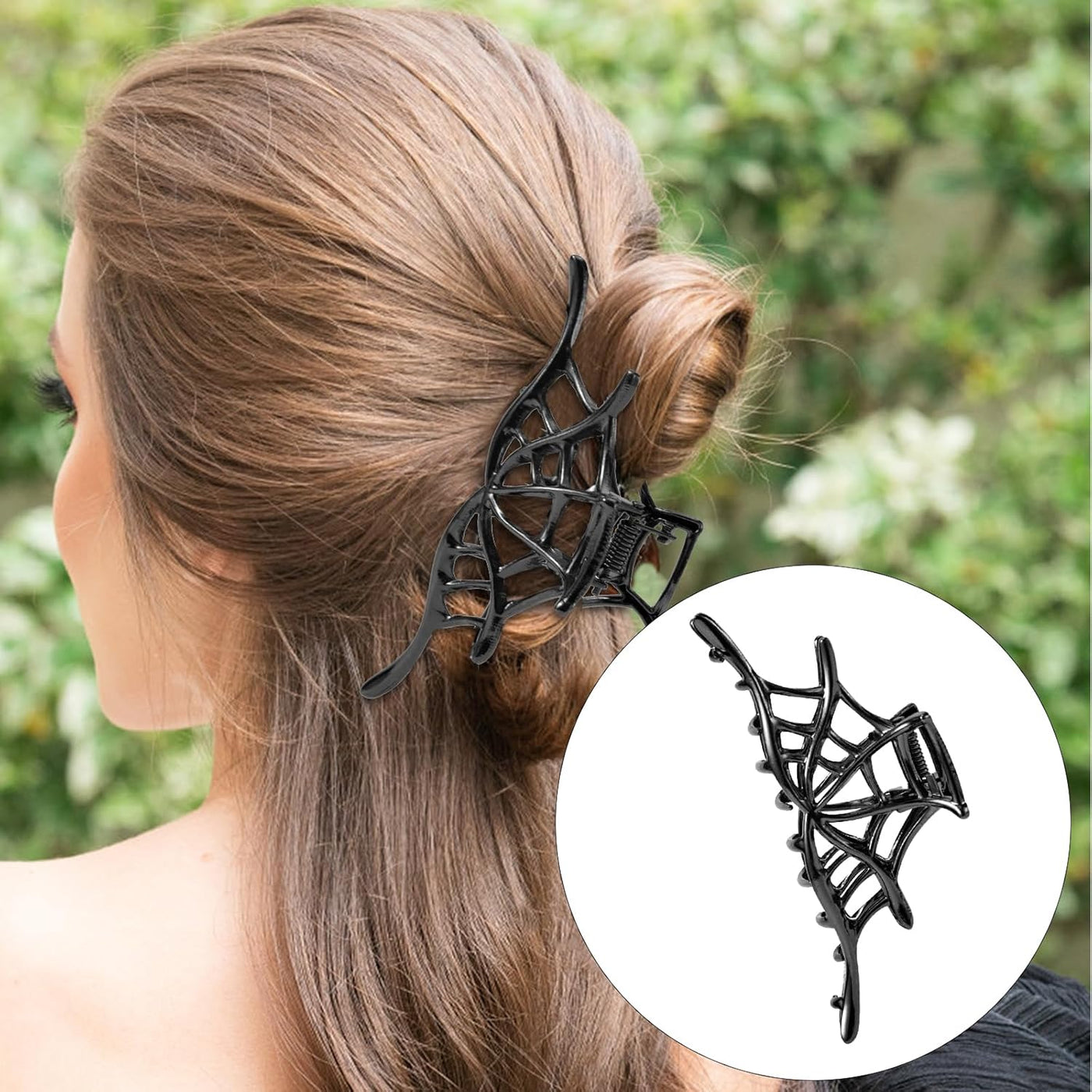 Spooky Chic: 2Pcs Halloween Hair Clips - Gothic Skeleton Hand & Spider Web Hair Claw Barrettes for Women & Girls