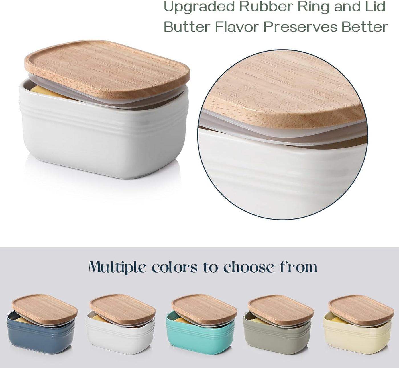 Extra Large Ceramic Butter Dish with Airtight Wooden Lid - Stylish Farmhouse Kitchen Decor, Freezer Safe & Perfect for Countertop or Fridge