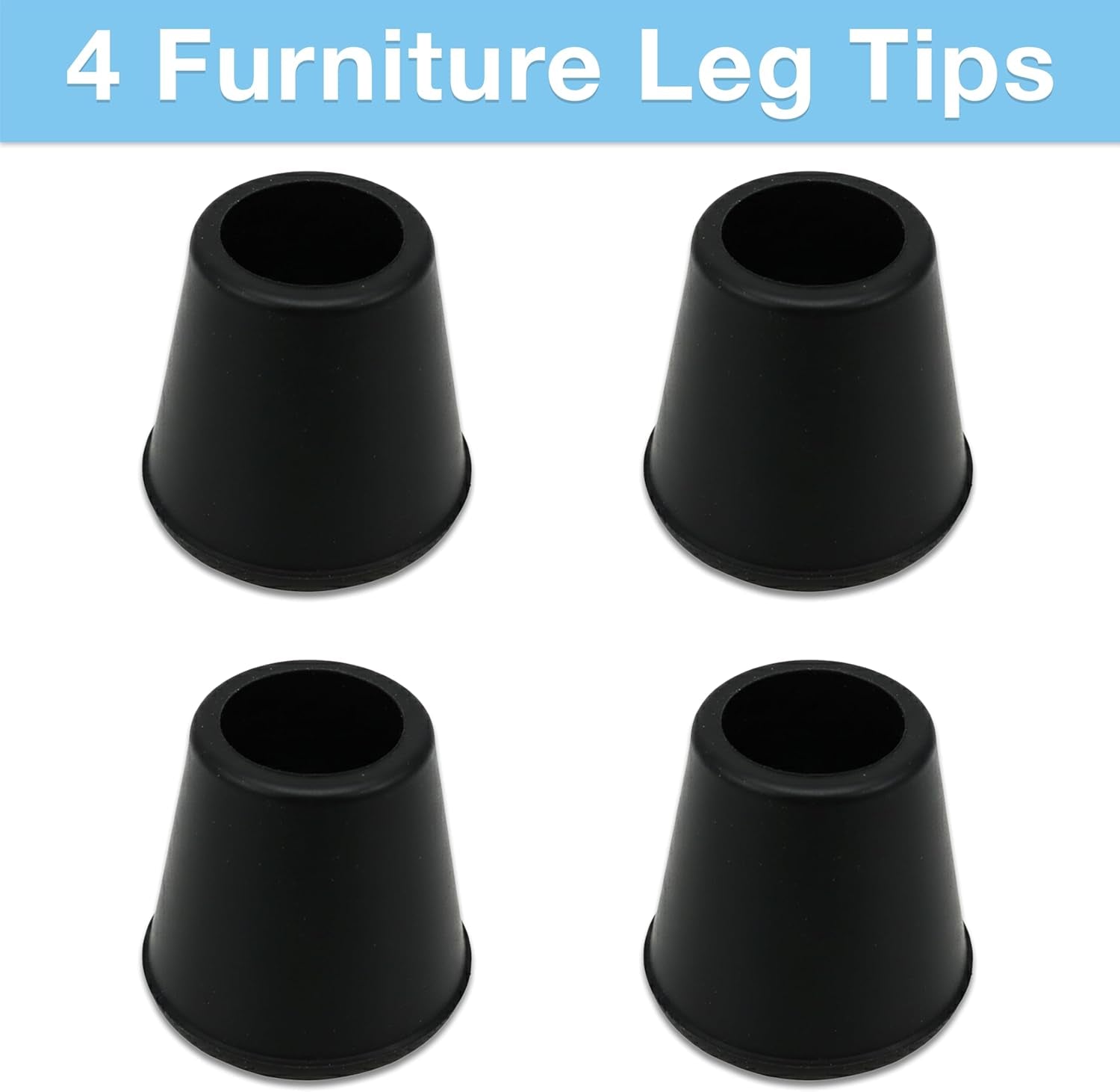Non-Slip round Rubber Leg Tip Protectors 4 Pack – 1/2" Inner Diameter - Black