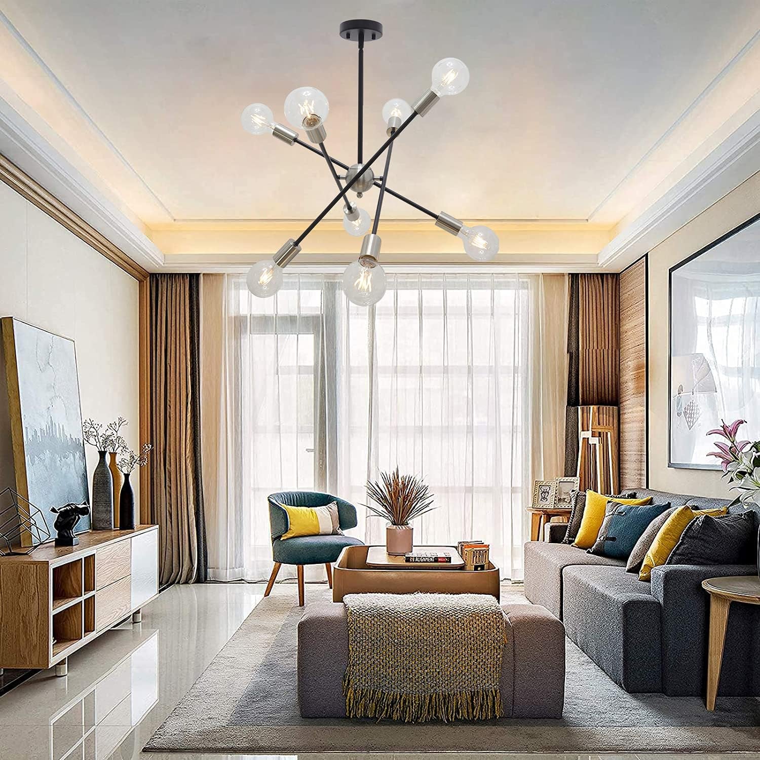 Mid-Century Modern Sputnik Chandelier 8-Light – Adjustable Industrial Ceiling Light Fixture