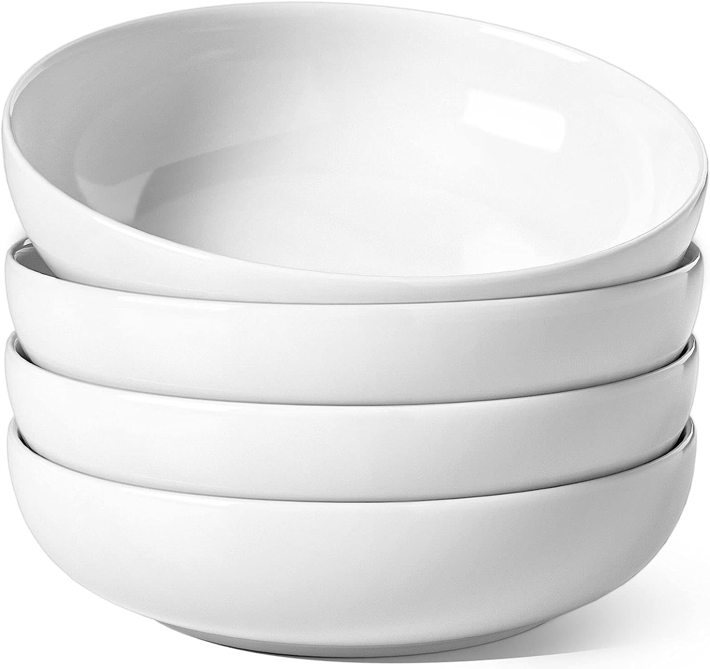 Large 45 Oz White Pasta and Salad Bowls - Set of 4 Microwave Safe 8.5 Inch Serving Bowls for Soup, Noodles, and Dinner