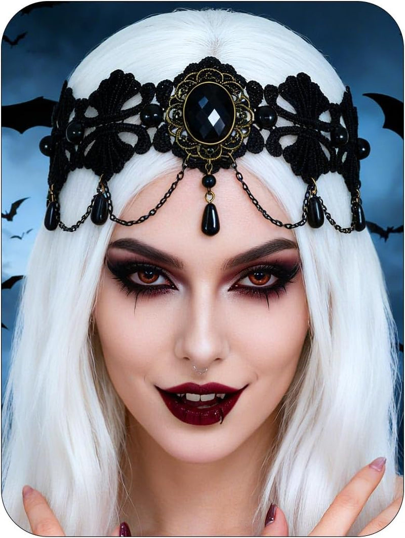 Enchanting Gothic Vampire Crowns - Elegant Black Lace Headbands for Women & Girls - Perfect Halloween Accessory