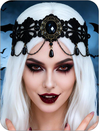 Enchanting Gothic Vampire Crowns - Elegant Black Lace Headbands for Women & Girls - Perfect Halloween Accessory
