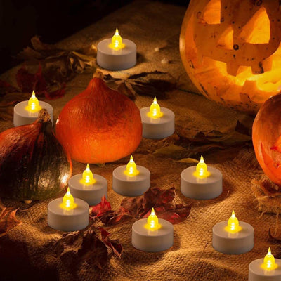 24-Pack LED Flameless Tea Lights - Realistic Flickering Warm Yellow Battery Operated Lights for Holiday Celebrations