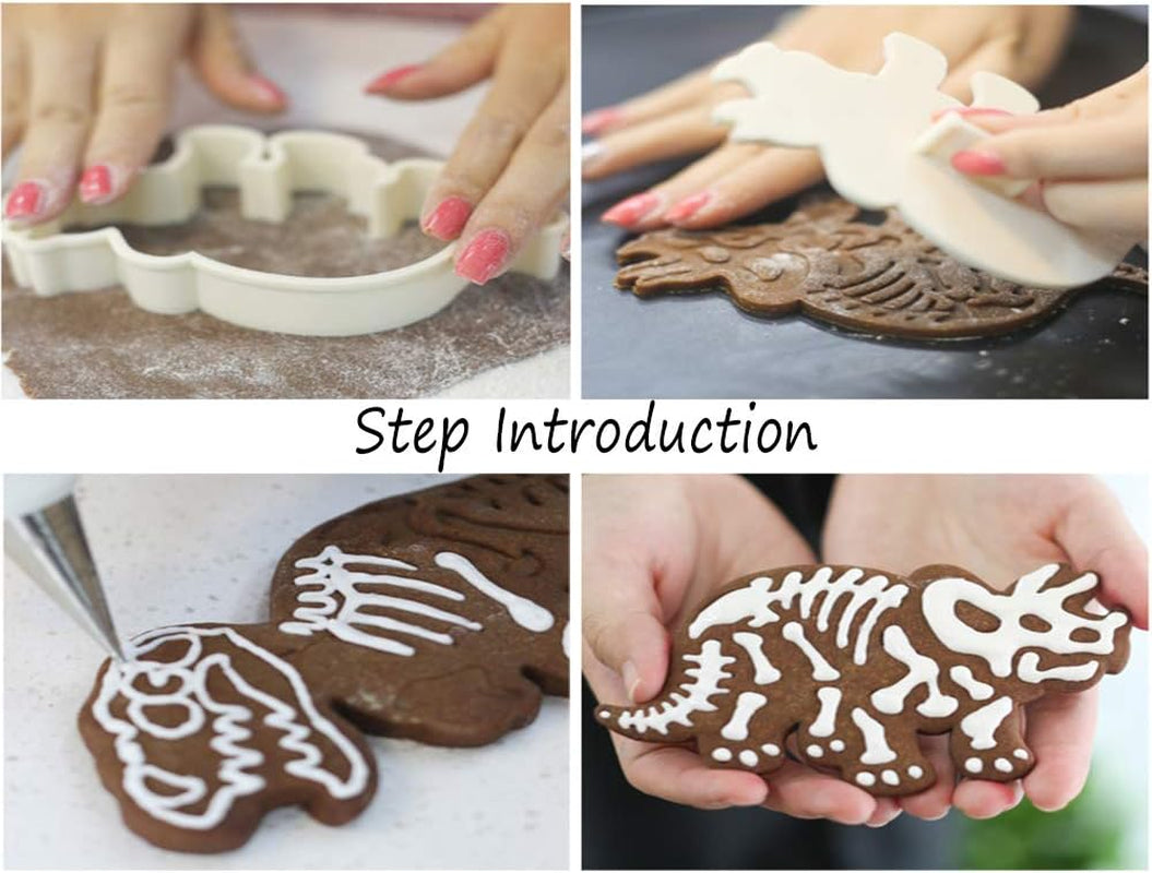 Jurassic Dinosaur Cookie Cutter Set - 6-Piece T-Rex, Stegosaurus & Triceratops Fossil Stampers for Fun Baking Adventures!