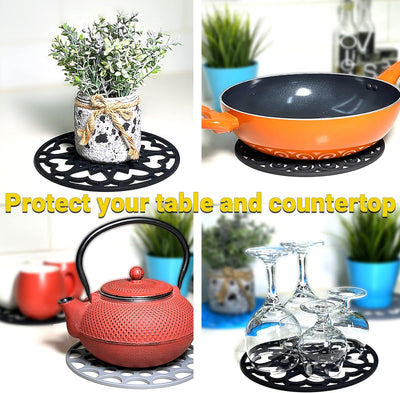 Premium 3-Piece Silicone Trivet Set with Extra Large Mat | Durable, Non-Slip, and Insulated for Hot Pots & Pans | Elegant Gray Design