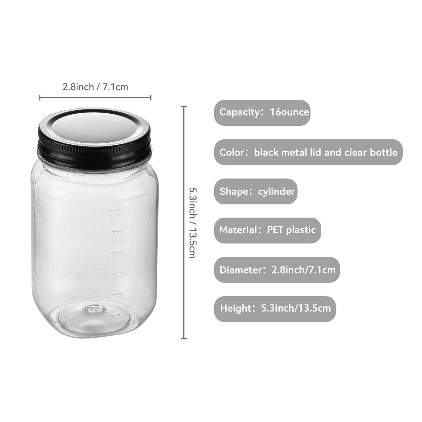 16 Ounce Plastic Food Storage Containers - BPA Free Jars with Lids - 20 Pack Airtight Clear Food Storage Jars - GG store
