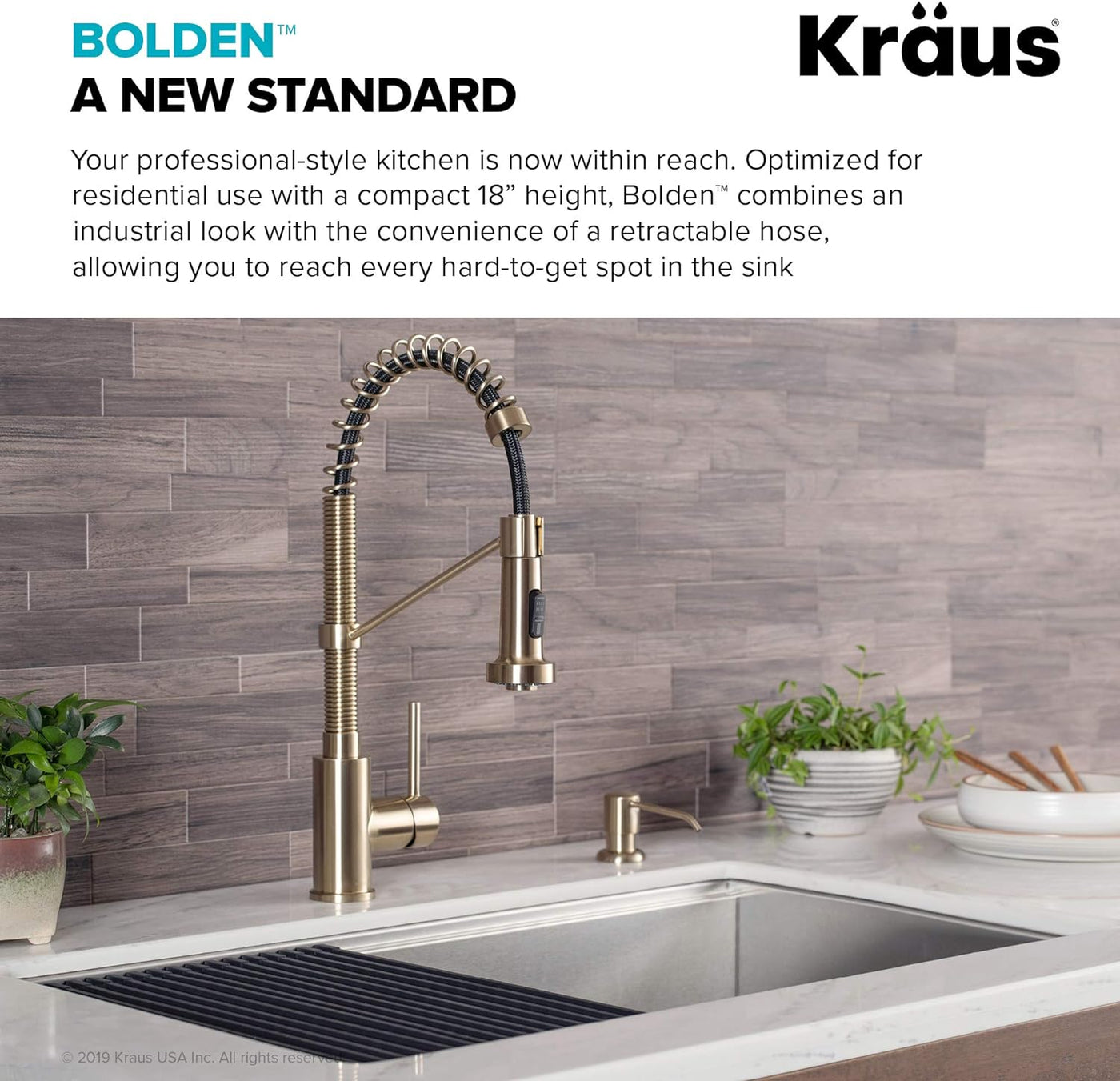 Bolden Commercial Style 2-Function Single Handle Pull down Kitchen Faucet in Brushed Gold, KPF-1610BG - GG store